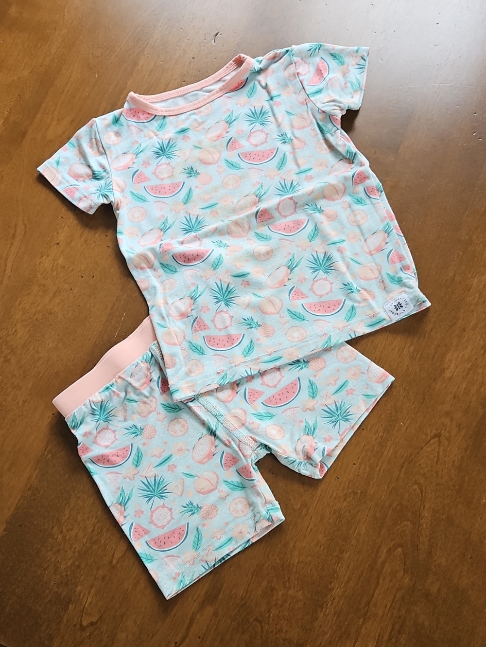 Sweet Bamboo Girls' Pink Fruit Print Shortie Matching Set